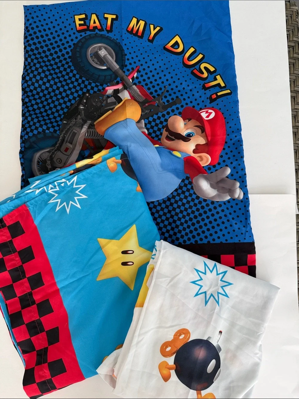 Mario & Luigi MarioKart 3 Piece Twin Sheet Set  - flat, fitted and pillowcase